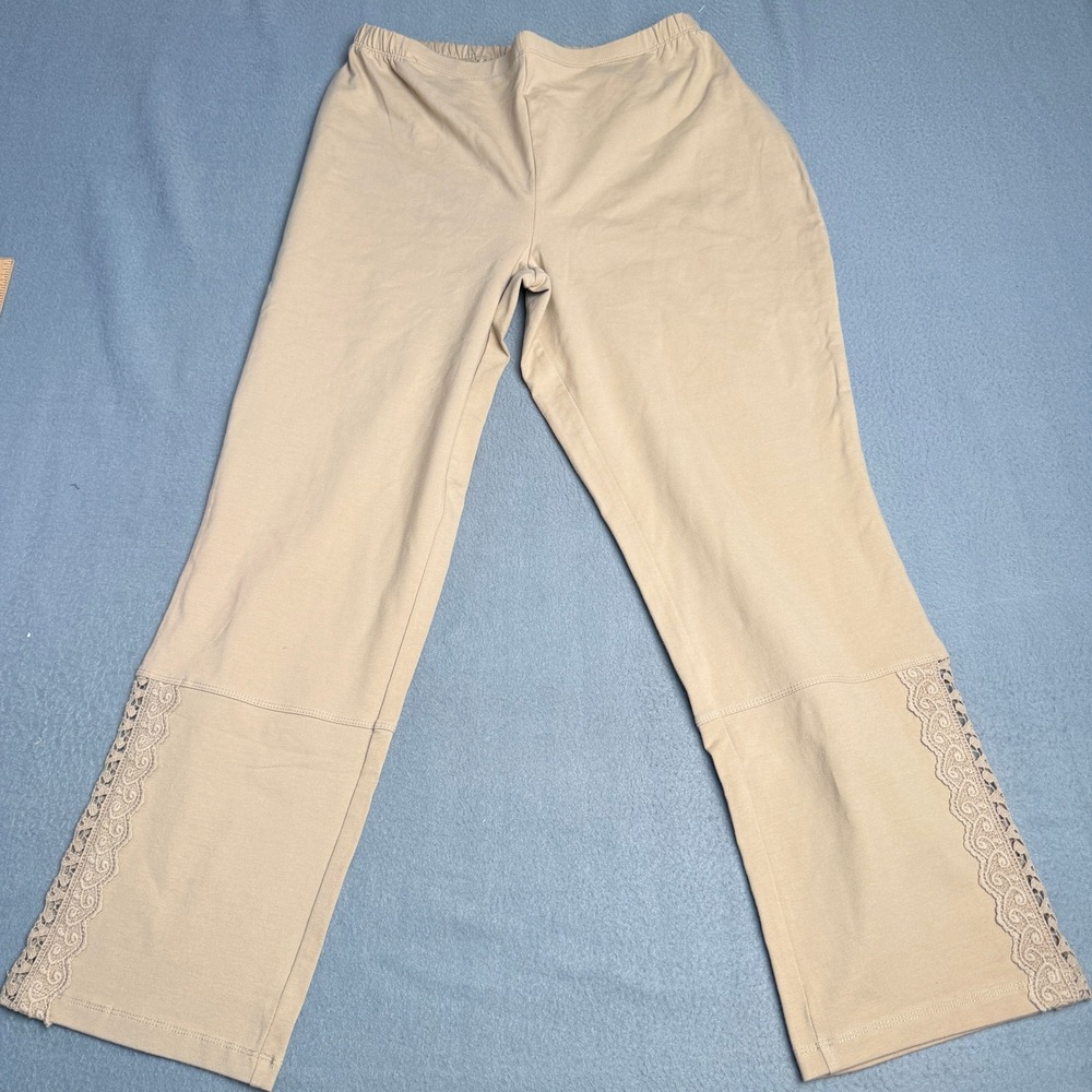 Women with Control Renee Greenstein Tan Lace Trim Pants 1X Crochetโ Hem Stretch